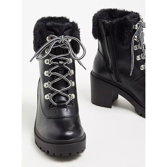 NWT Torrid Fur Hiker Bootie Chunky Black Block Boots Shoe Plus Size: 11.5 Wide - Picture 3 of 8